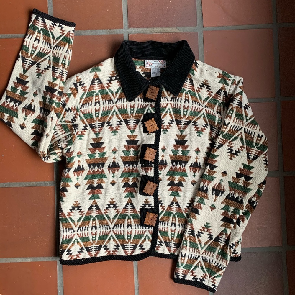 vintage aztec jacket with wood button VTG